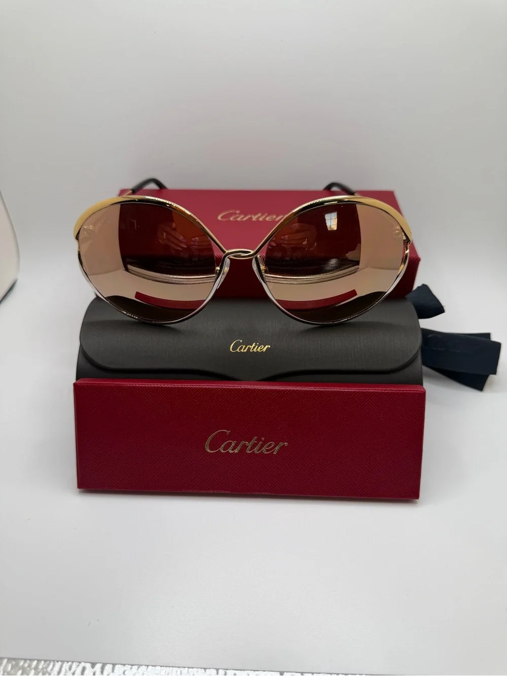 Cartier Gold Frame Sunglasses with Reflective Tinted Lenses
